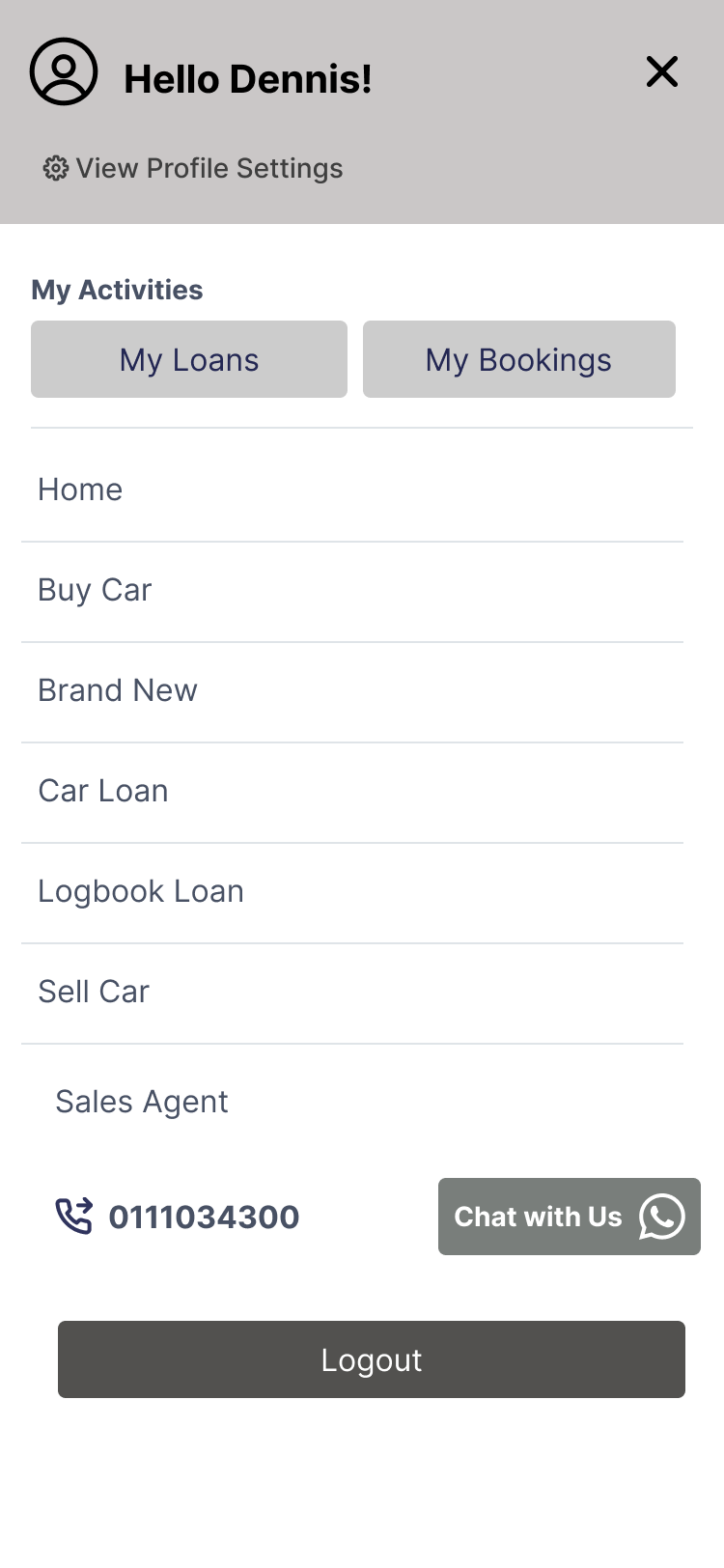 Profile and activity menu